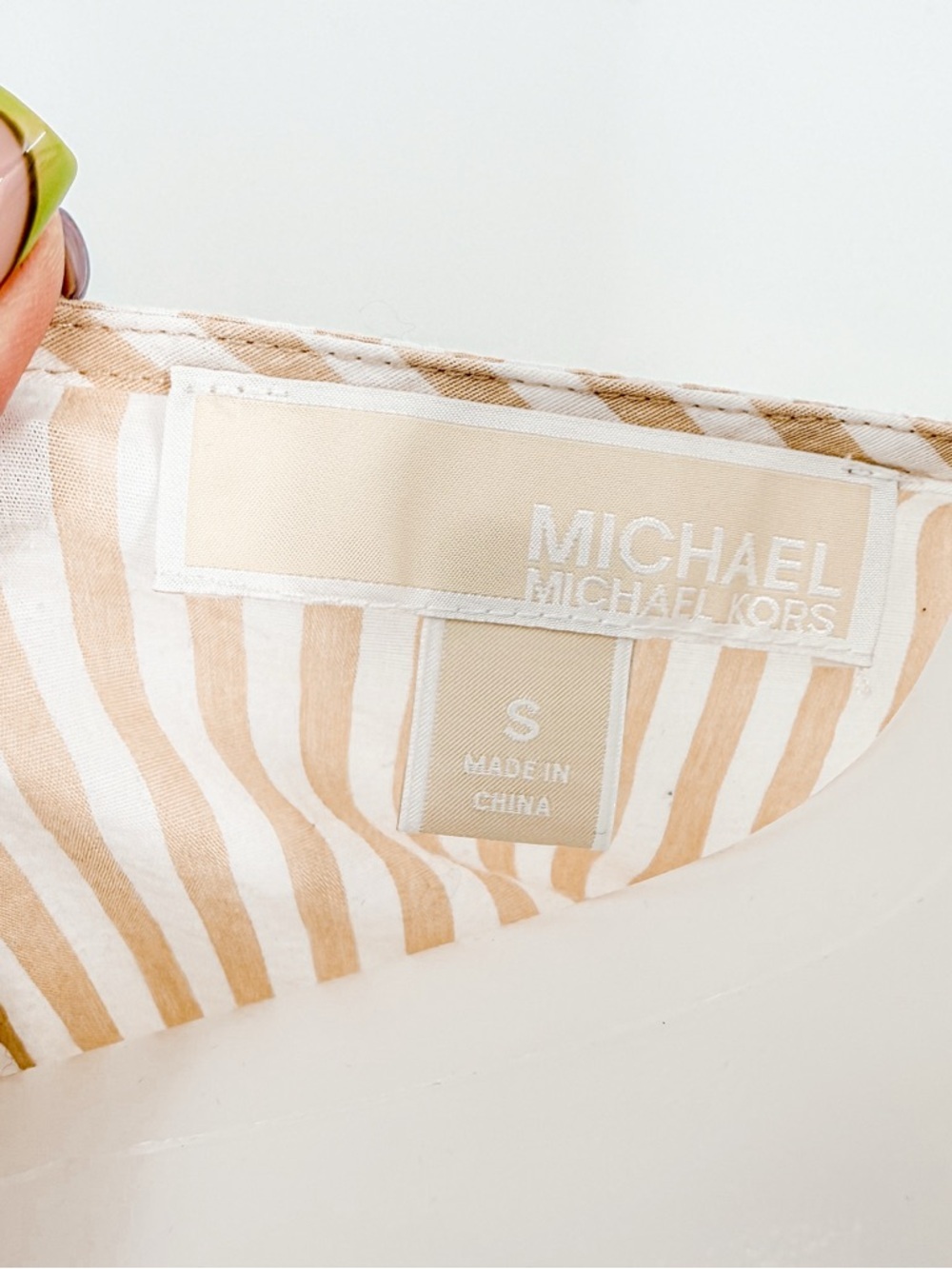 Michael Kors Cream & Beige Striped Lace-Up Bell Sleeve Top - Picture 3 of 4